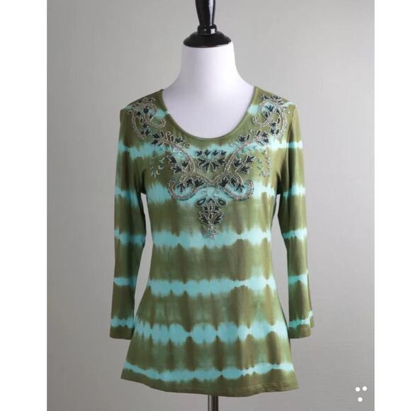 Sundance Green Soft Stretch Tie Dye Beaded T-Shirt - Picture 6 of 7